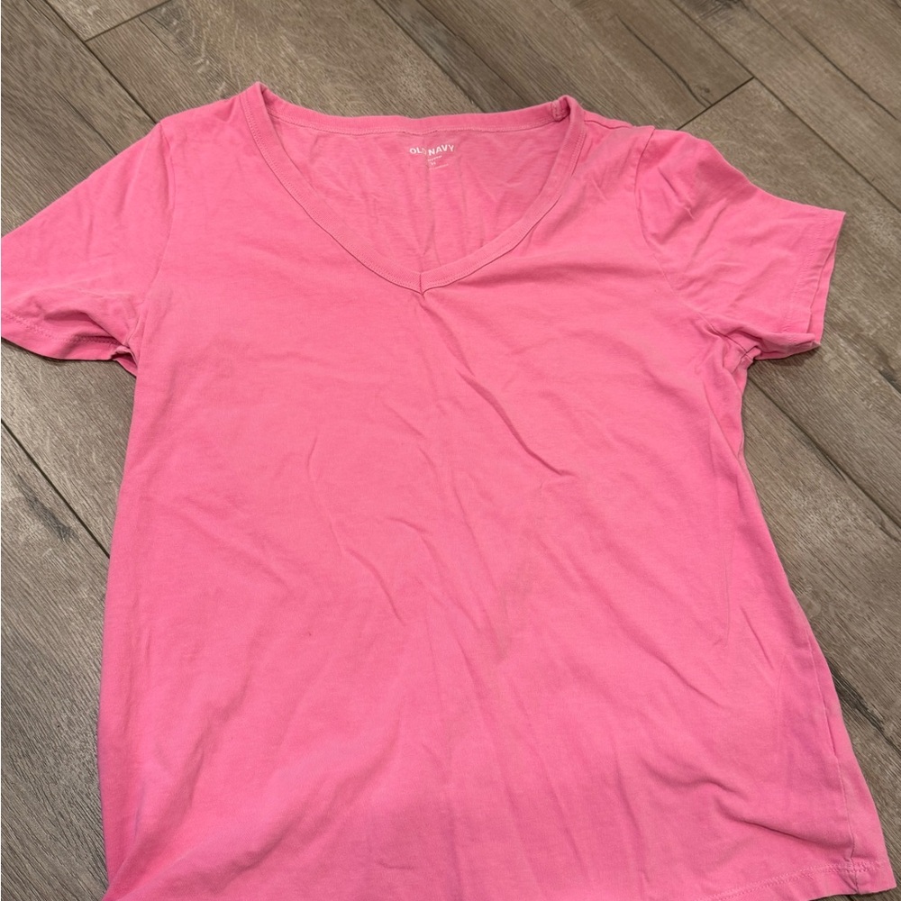Old Navy Bright Pink V-Neck Tee
